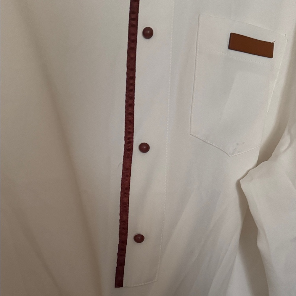 Men's White Button-Trim Casual Tunic Shirt with white pants set size xl - Picture 2 of 7